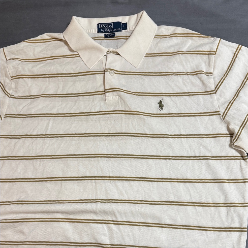 Polo by Ralph Lauren Men's Cream and Brown Striped Polo